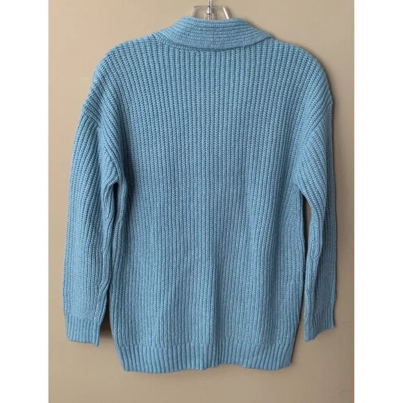 Talbots Size XS Cable Knit Sweater Light Blue Ribbed Pullover Wool Blend NEW! B7 - Picture 2 of 6